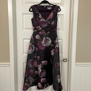 KAY UNGER VIVIENNE FLORAL A-LINE MIDI DRESS